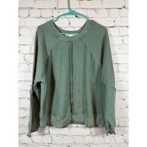 Altar'd‎ State Pullover Top Waffle Knit Raglan Long Sleeve Green XS